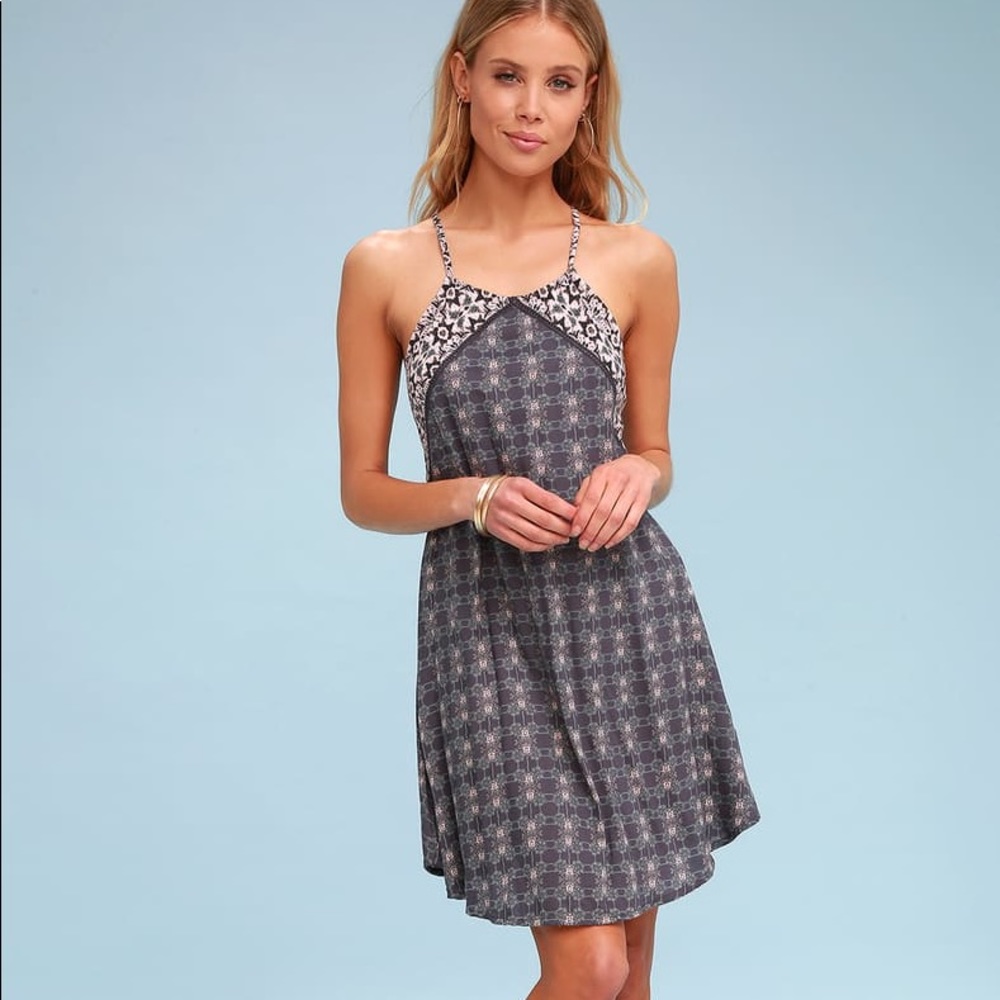 O’Neill Shawna Charcoal Grey Print Swing Dress